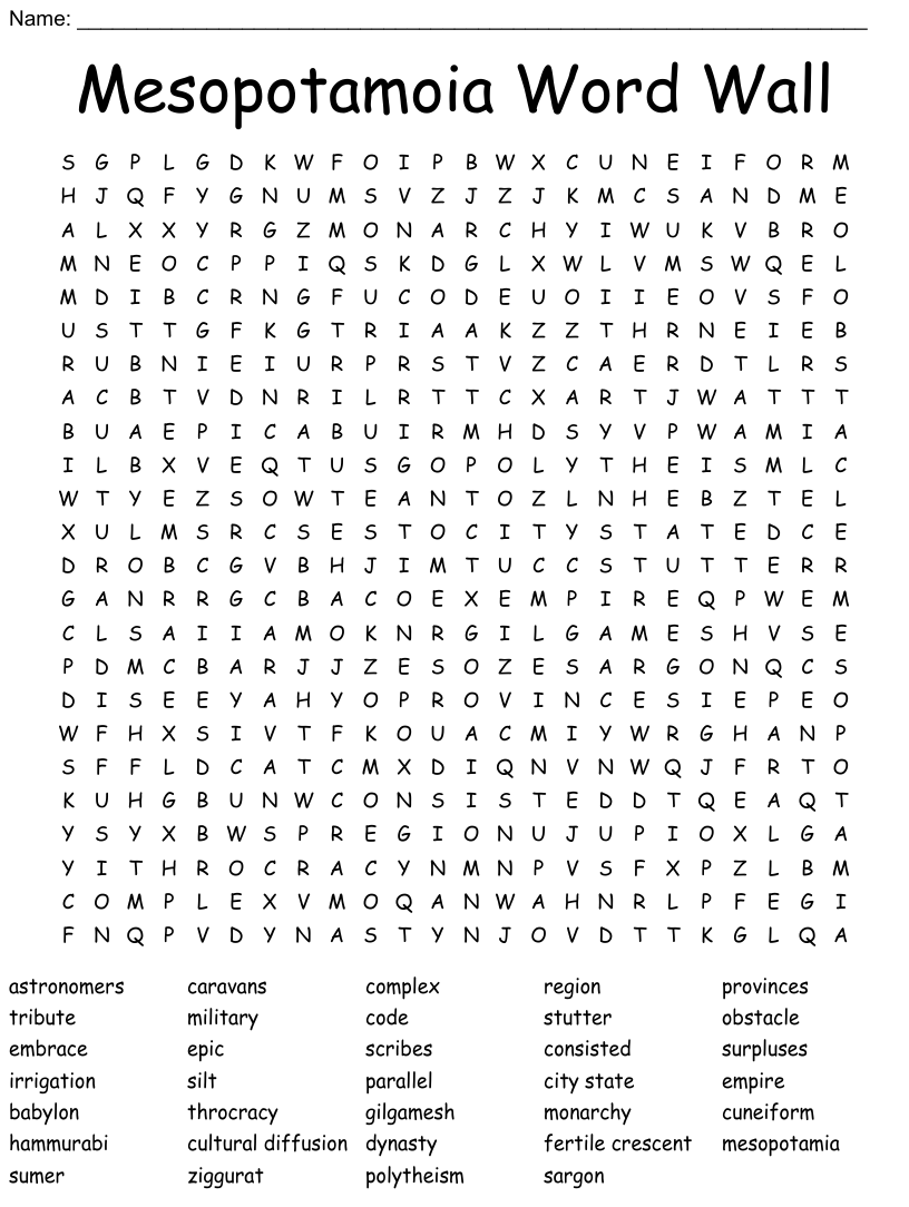 Ancient Mesopotamia Word Search WordMint