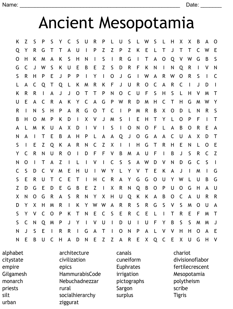 Ancient Mesopotamia Word Search WordMint