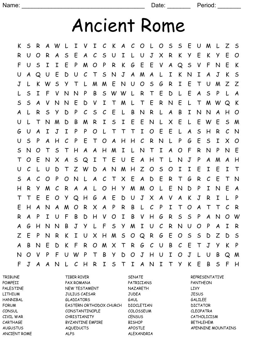 Ancient Roman Word Search Word Search Printable