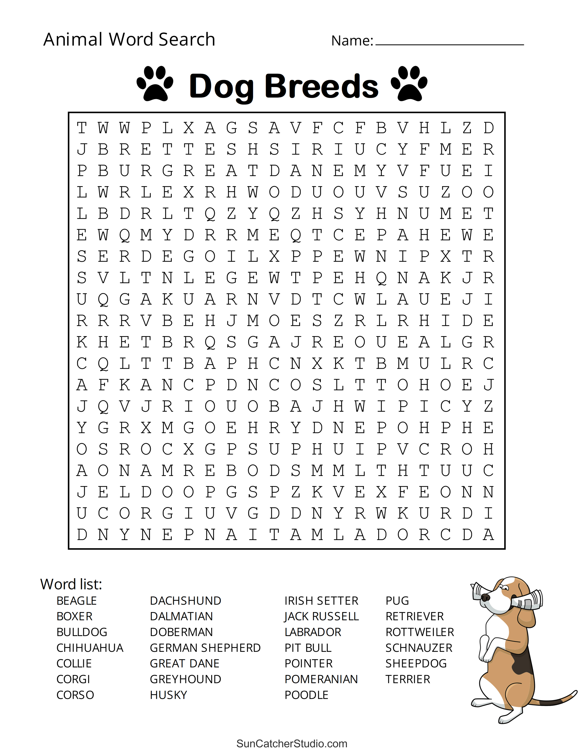 Difficult Animal Word Search Printable Word Search Printable