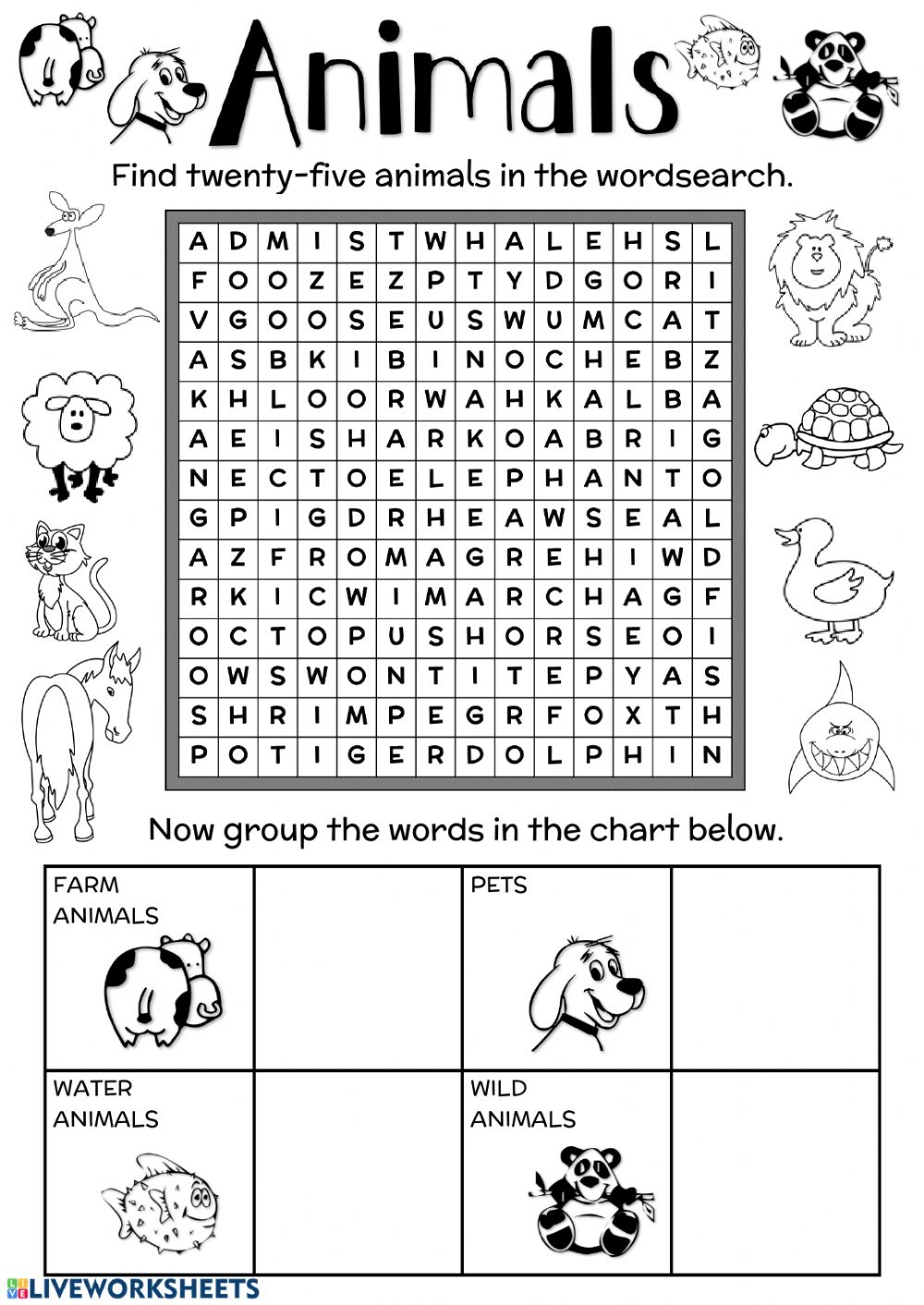 Group Of Animals Word Search