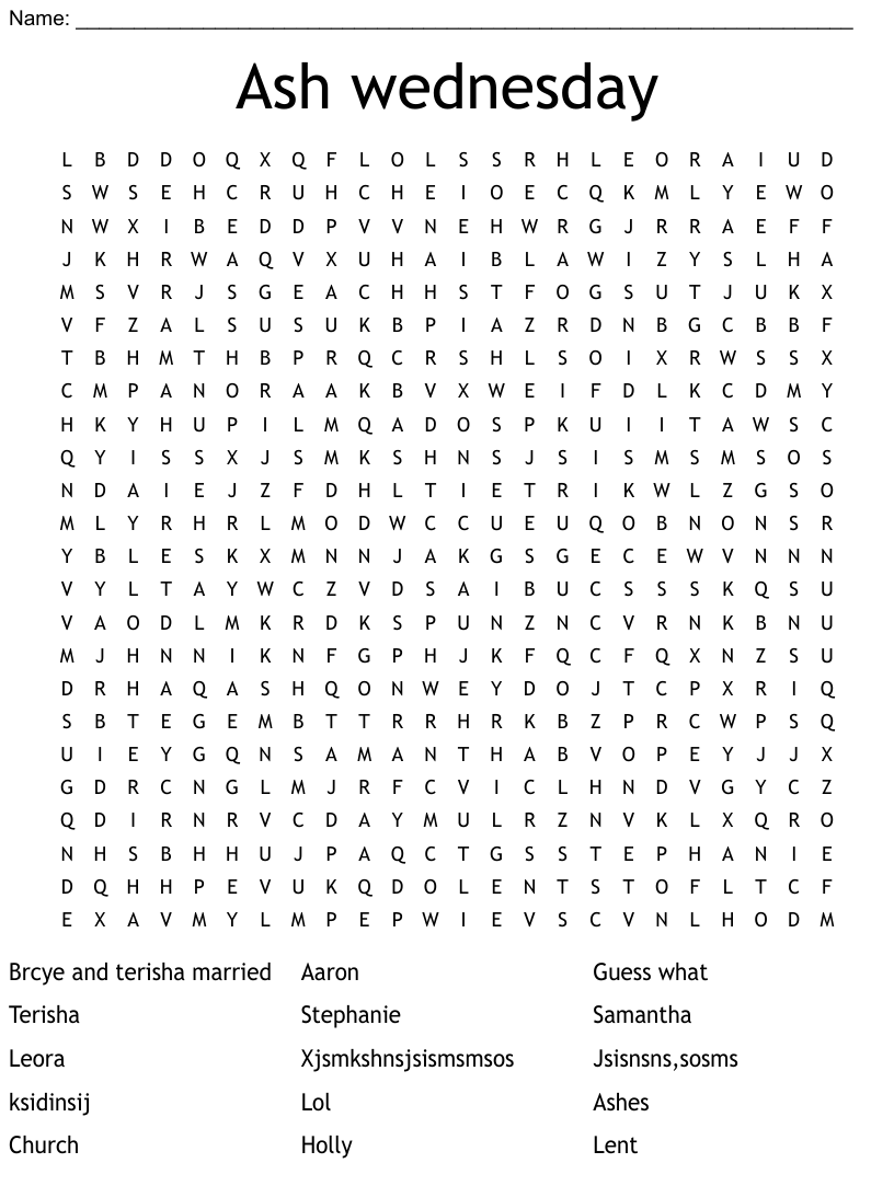 Ash Wednesday Word Search Word Search Printable