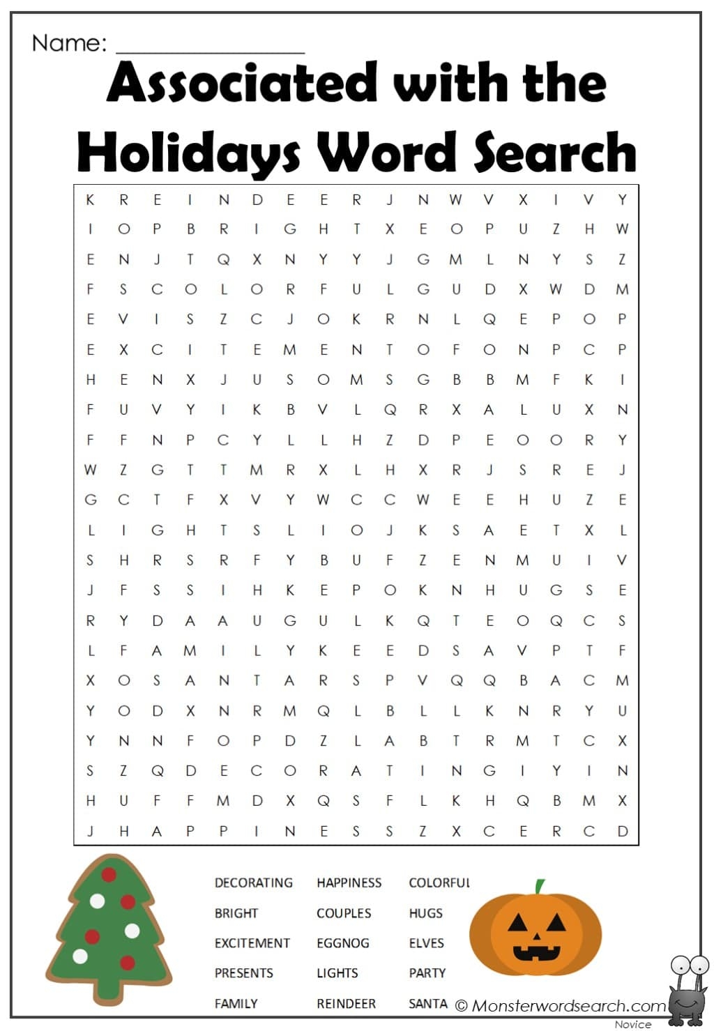 Associated With The Holidays Word Search Monster Word Search