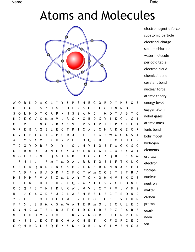 Atoms Word Search Puzzle Answers Key Word Search Printable