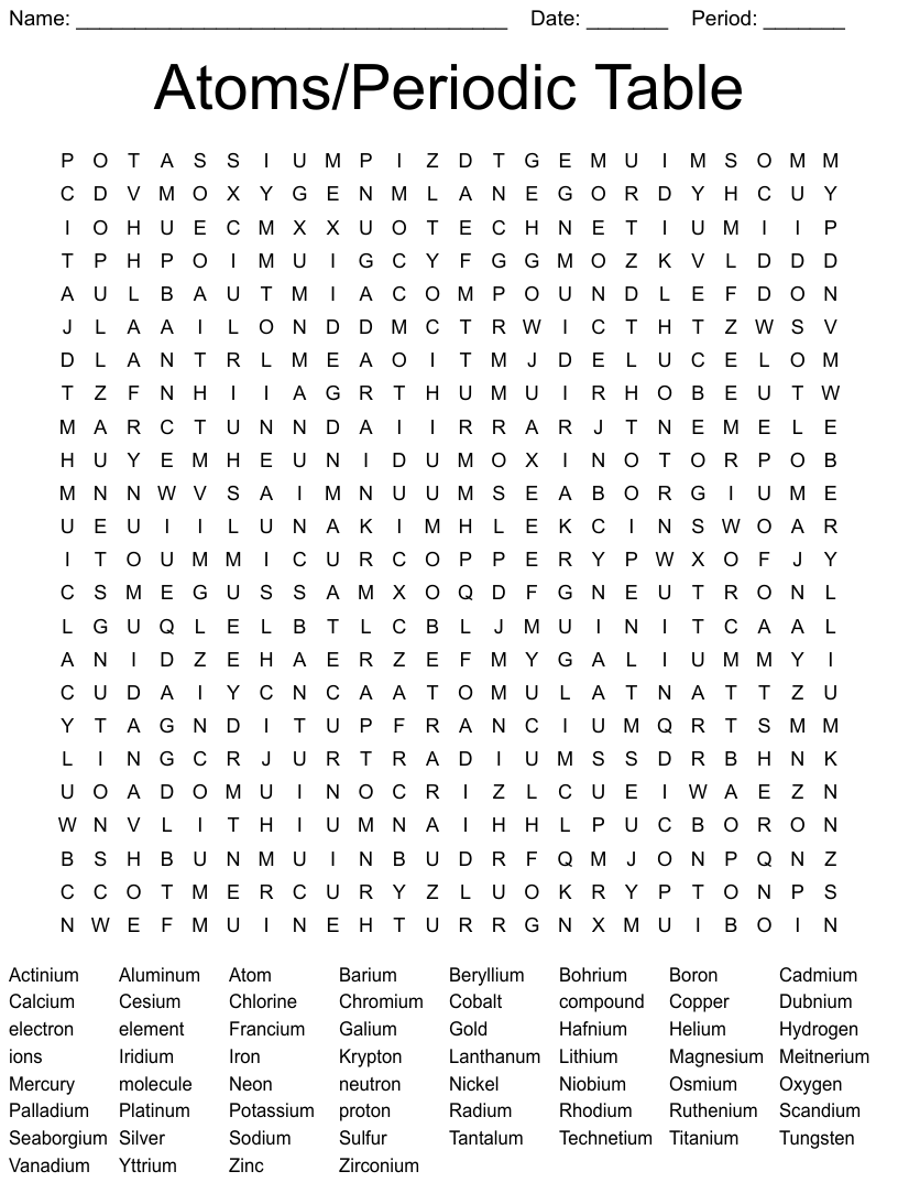 Atoms Word Search Puzzle Answer Key