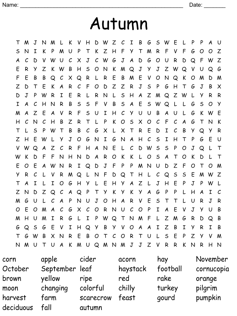 Autumn Word Search WordMint