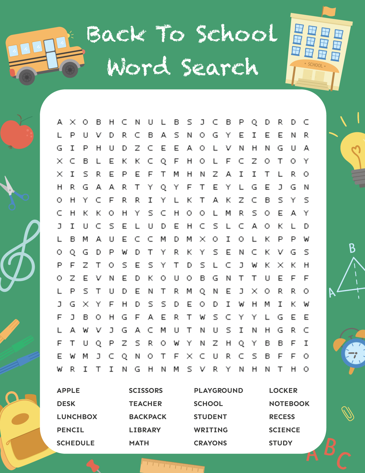 Back To School Word Search 5th Grade
