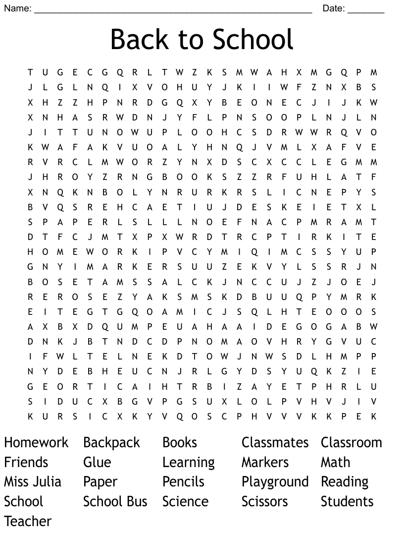 Back To School Word Search WordMint