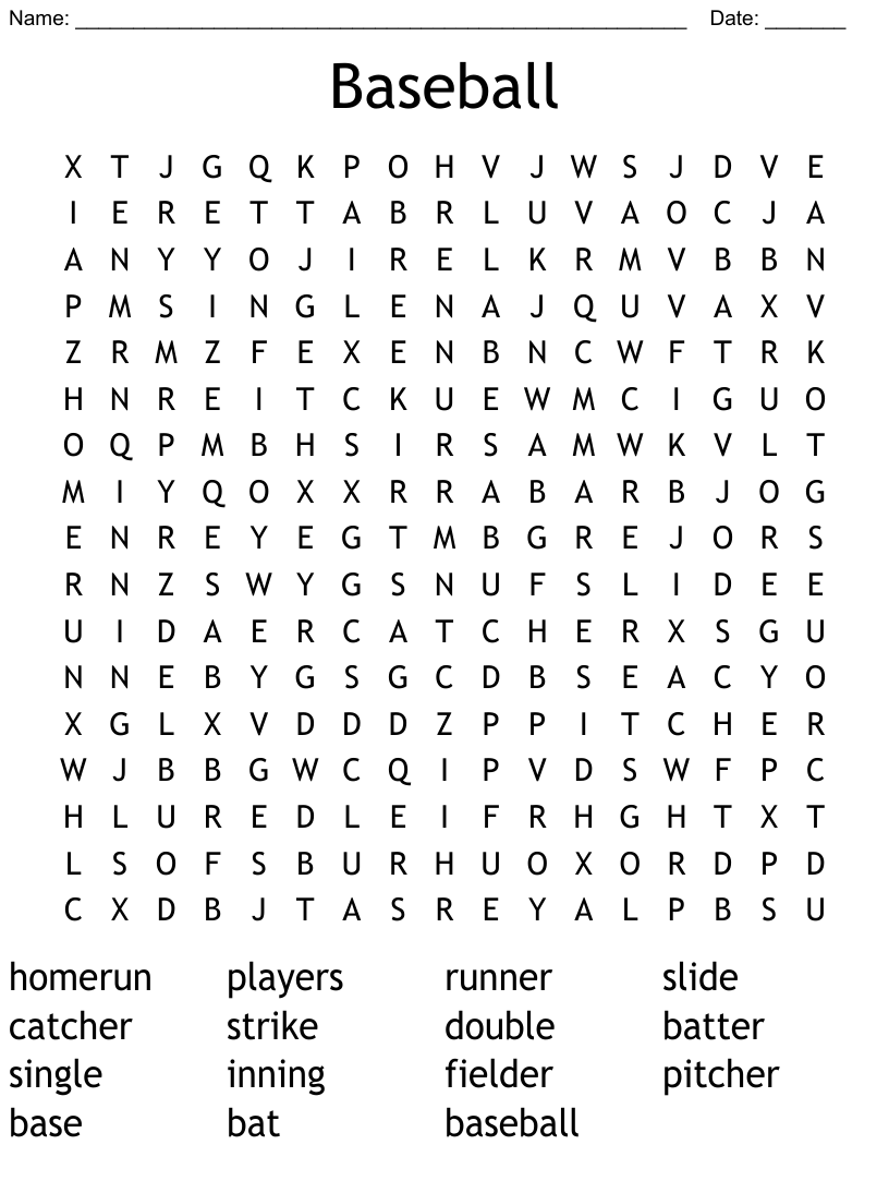 Baseball Word Search WordMint