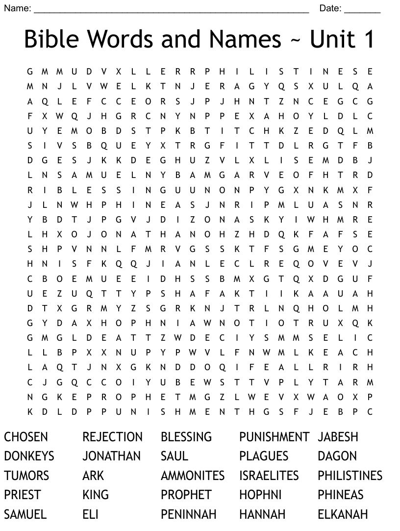 Bible Words And Names Unit 1 Word Search WordMint