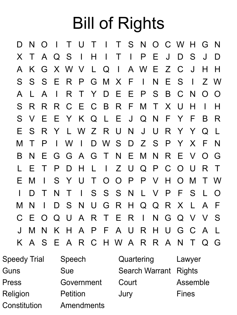 Bill Of Rights Word Search