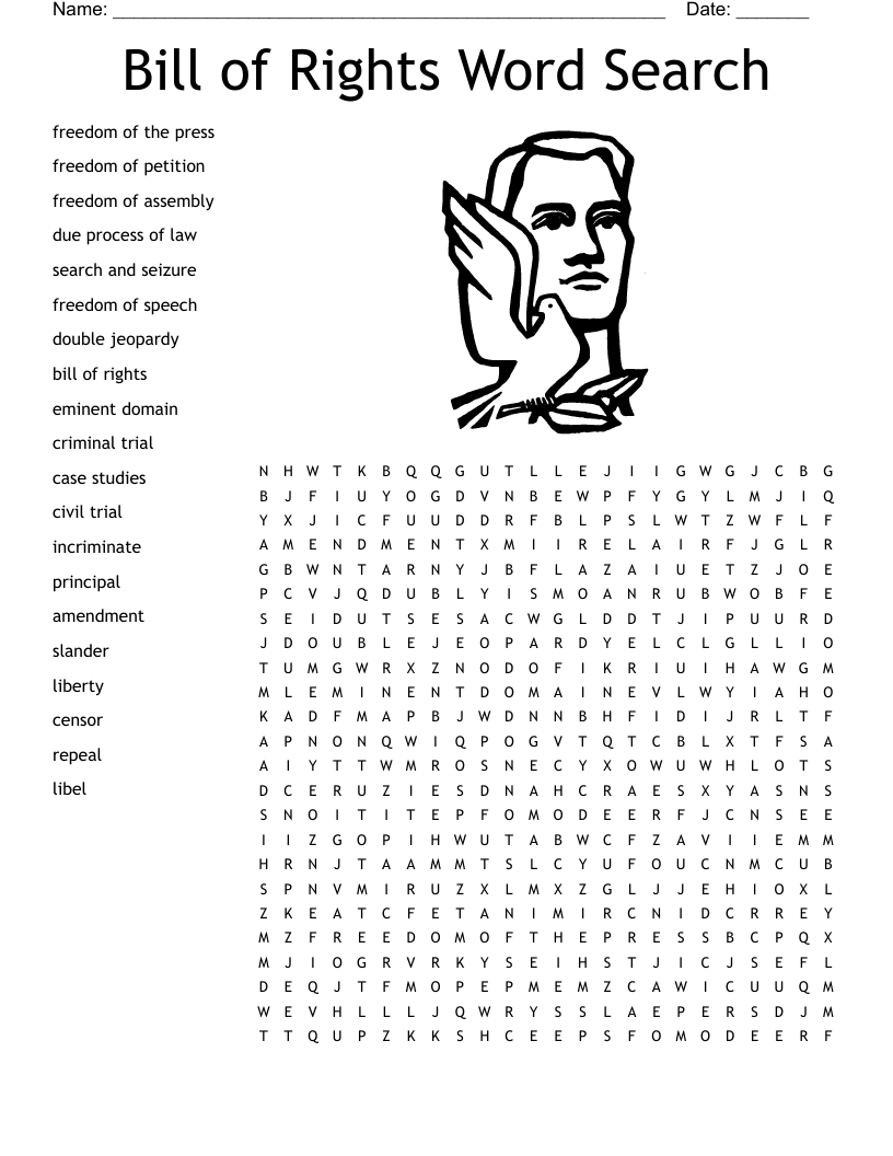Bill Of Rights Word Search WordMint