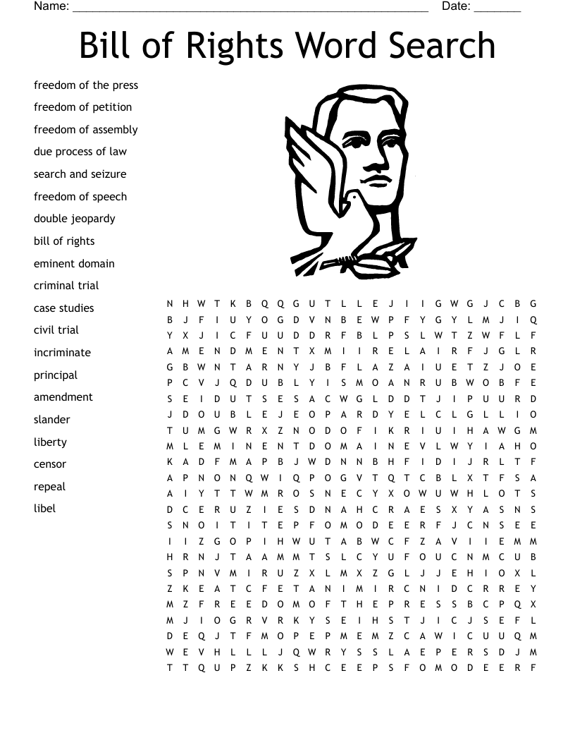 Bill Of Rights Word Search Word Search Printable