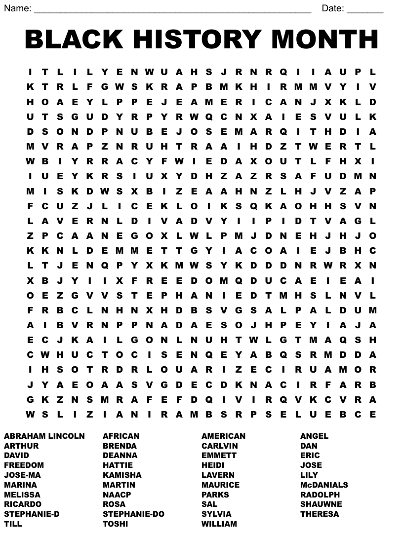 BLACK HISTORY MONTH Word Search WordMint