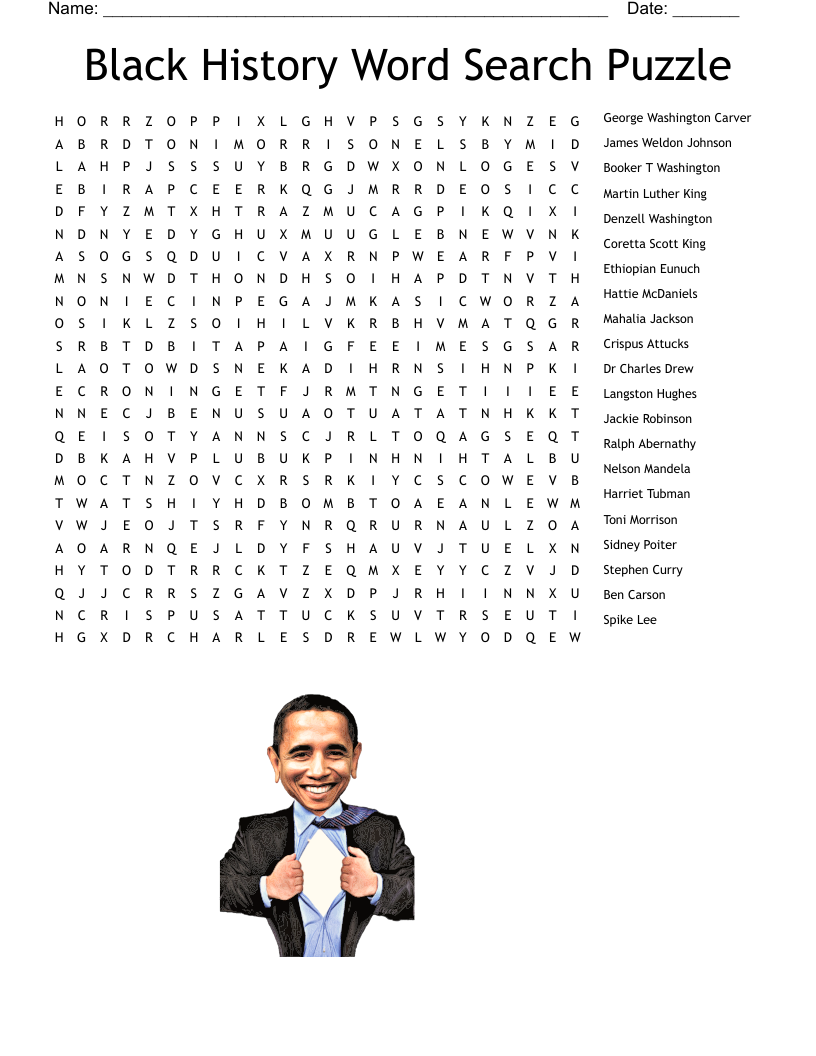 Black History Word Search Puzzle WordMint