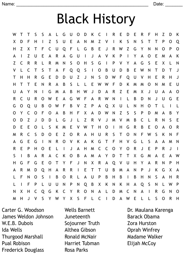 Free Printable Black History Word Search Puzzles