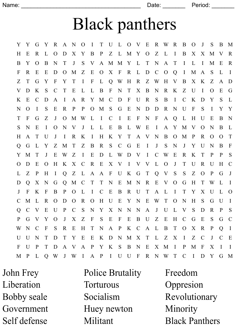 Black Panthers Word Search WordMint