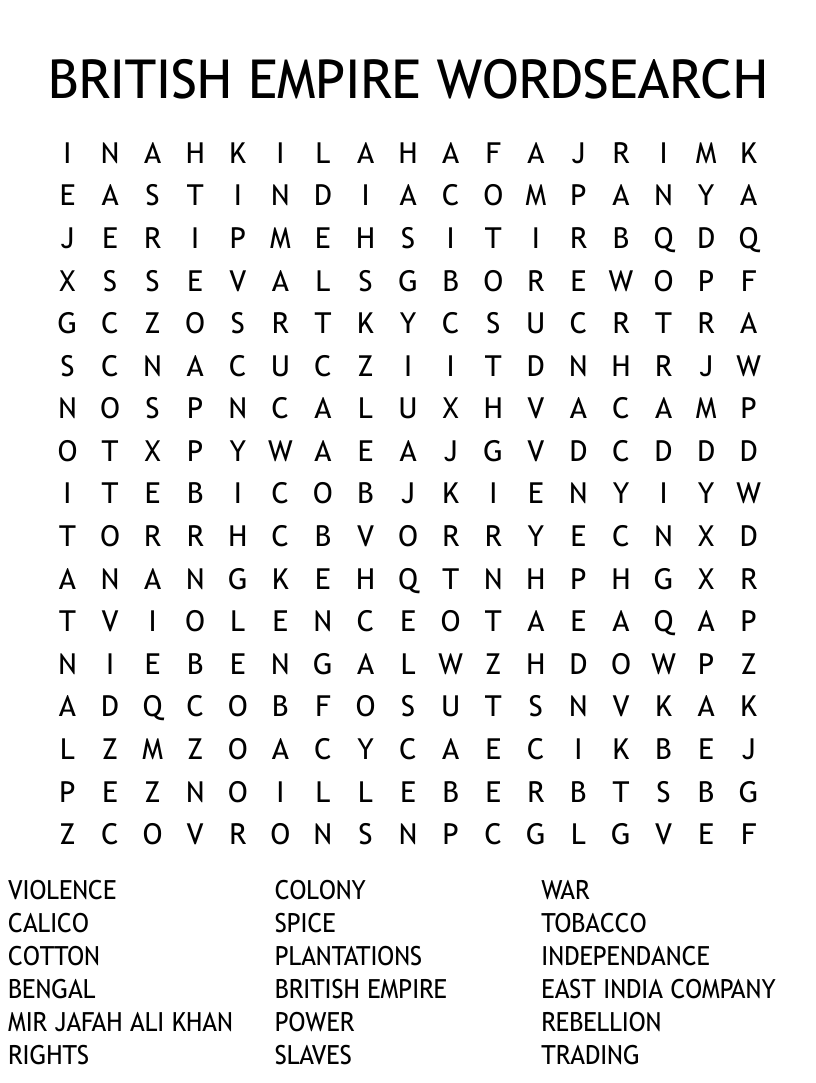 Former British Colonies Word Search