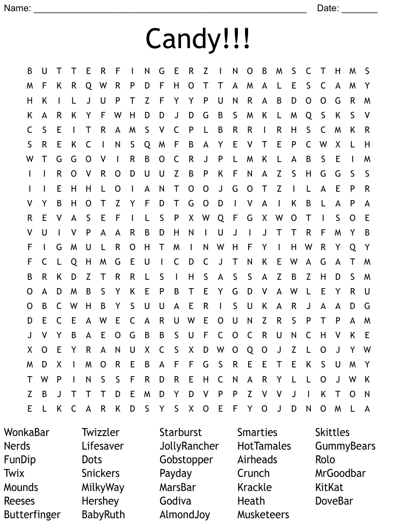 Candy Word Search WordMint