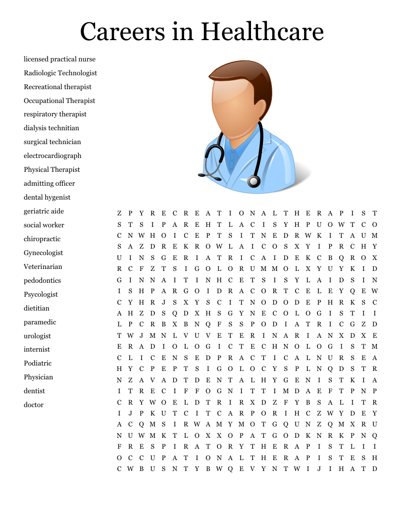Health Care Career Word Search