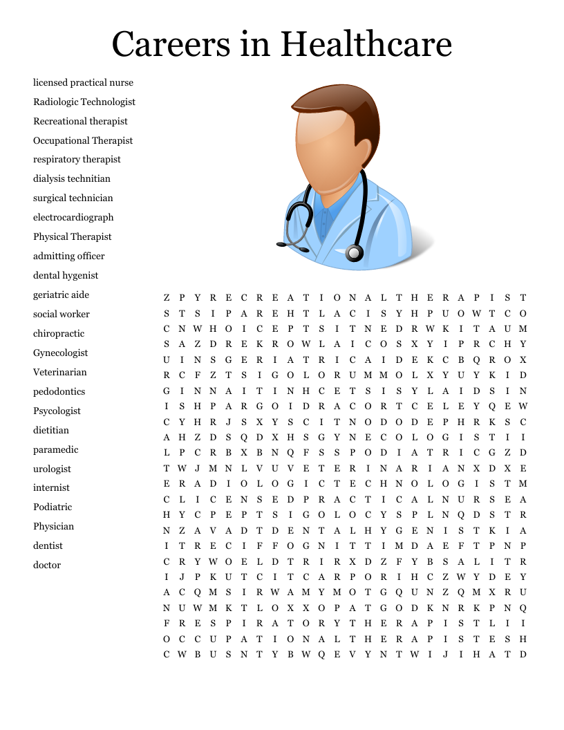 Health Care Career Word Search Word Search Printable