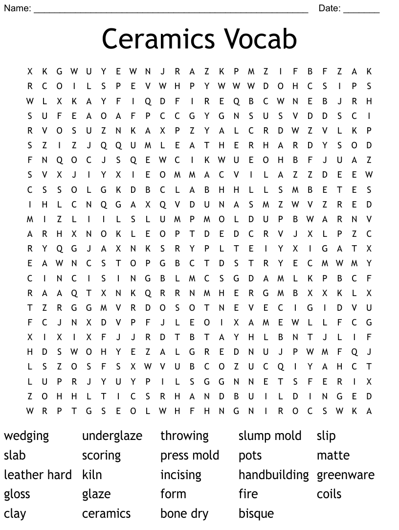 Ceramic Terms Word Search WordMint