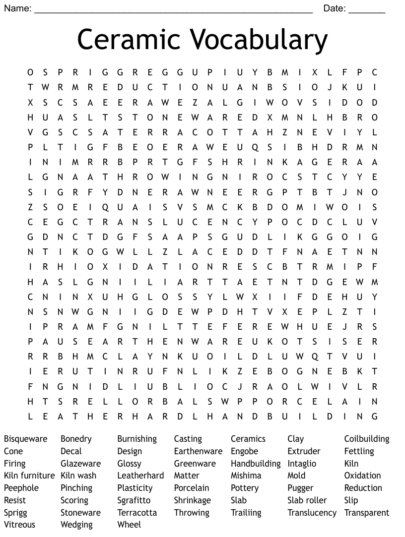 Ceramic Terms Word Search Answers