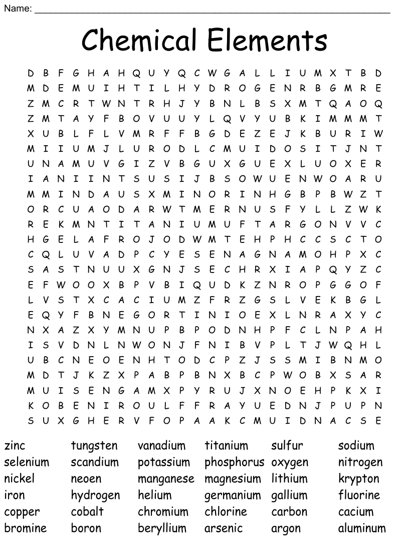 Chemical Elements Word Search WordMint