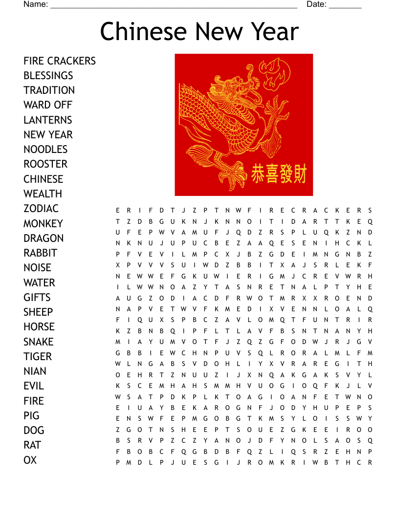 Chinese New Year Word Search Answers