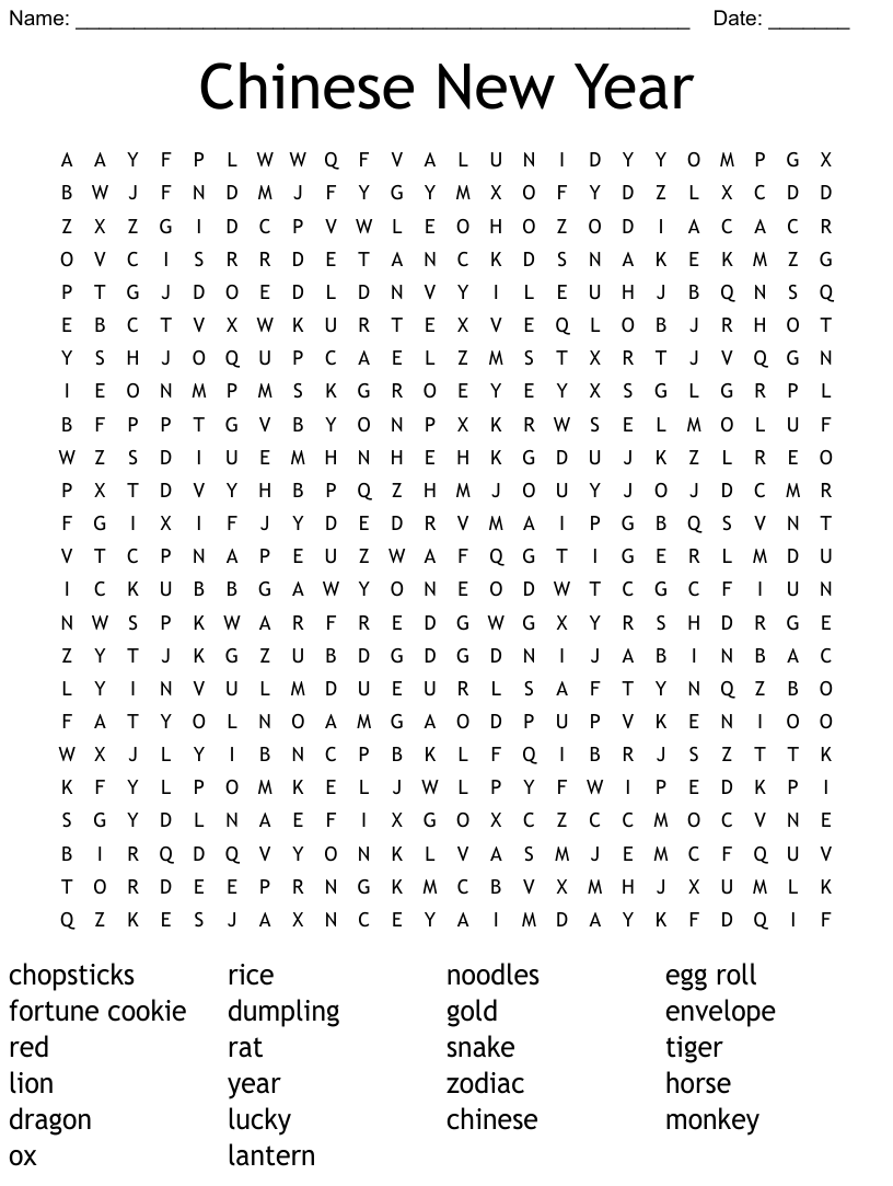 Chinese New Year Word Search WordMint