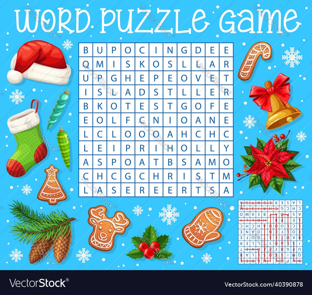 Christmas Tree Decorations Word Search Puzzle Vector Image