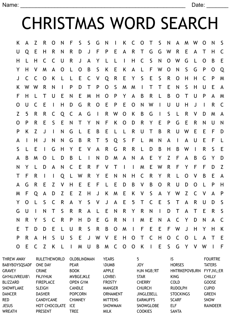 Christmas Word Search Puzzle Answers