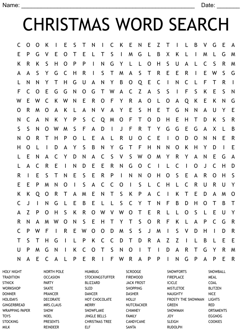 A Christmas Element Word Search Answers