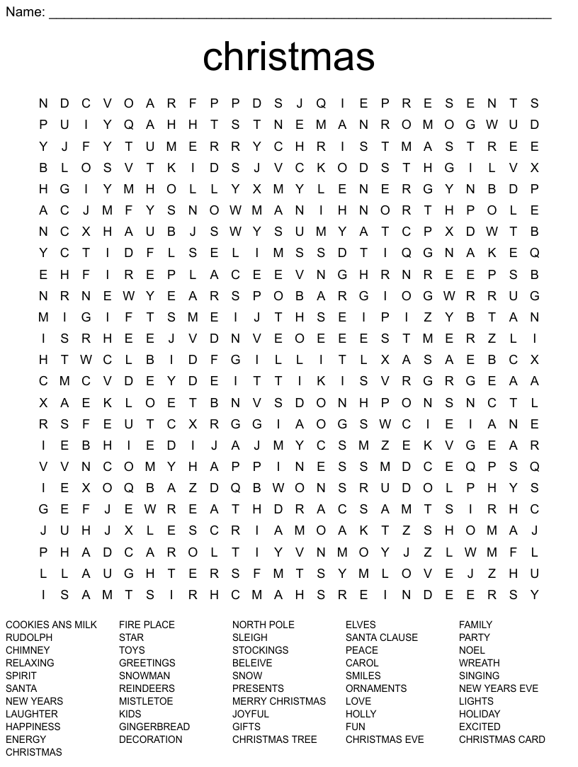 Christmas Word Search WordMint