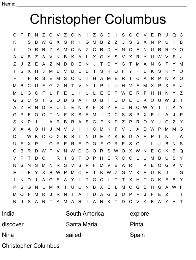 Christopher Columbus Word Search WordMint