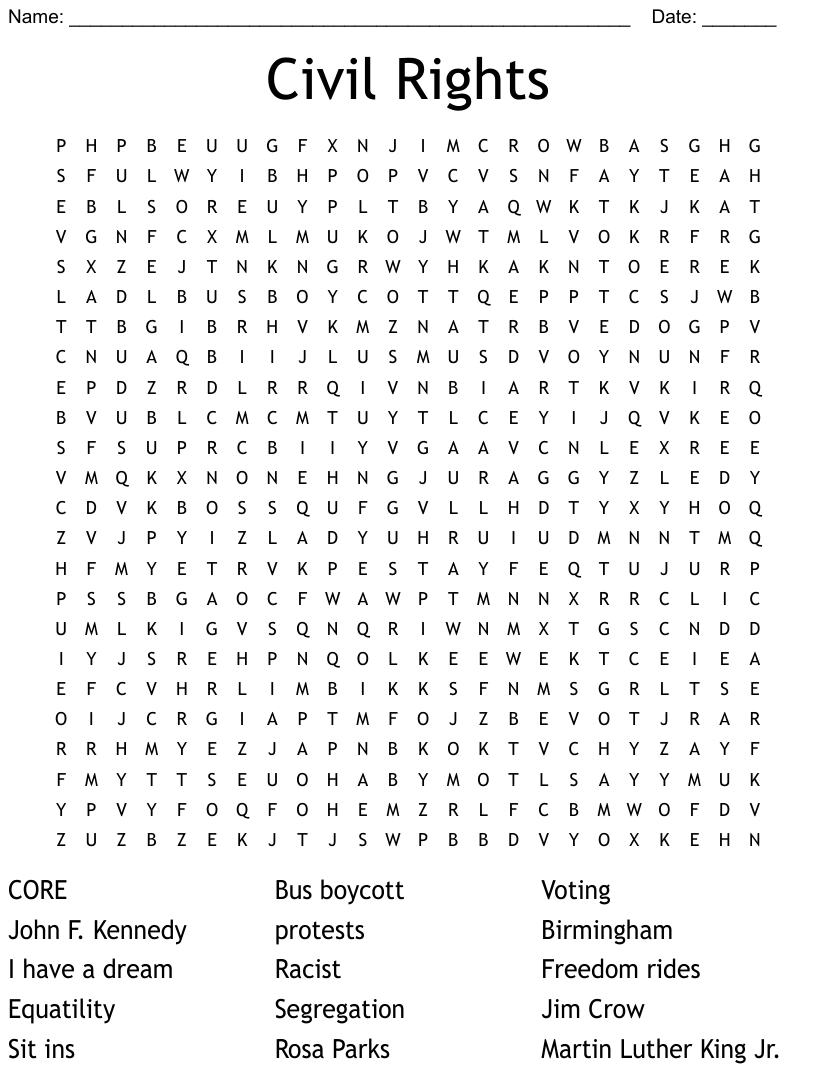 Civil Rights Movement Word Search Word Search Printable