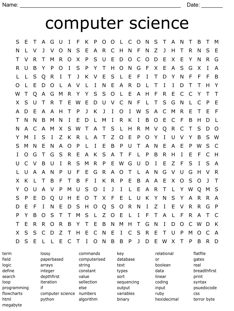 Science Word Search Answer Key