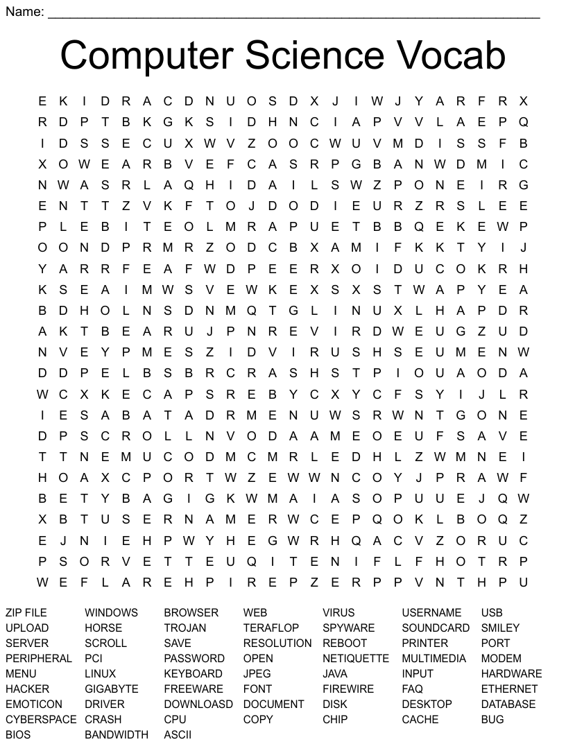 Computer Terms Word Search WordMint