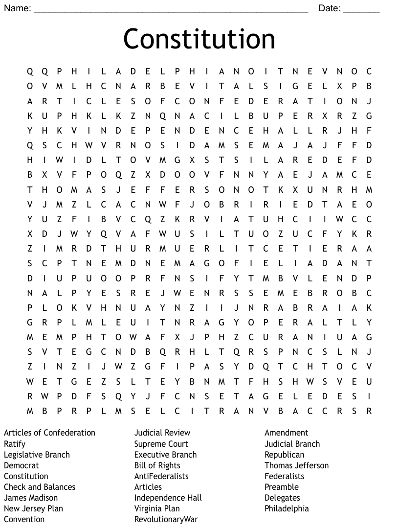 Constitution Word Search WordMint