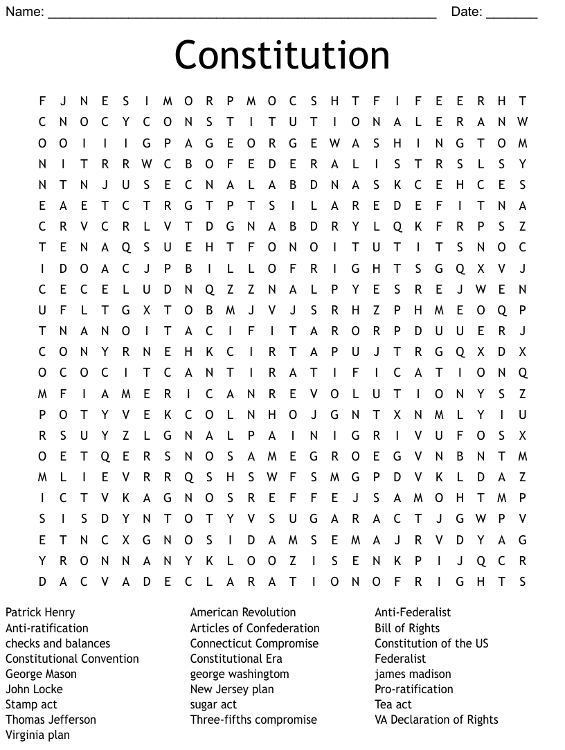 Constitution Word Search WordMint