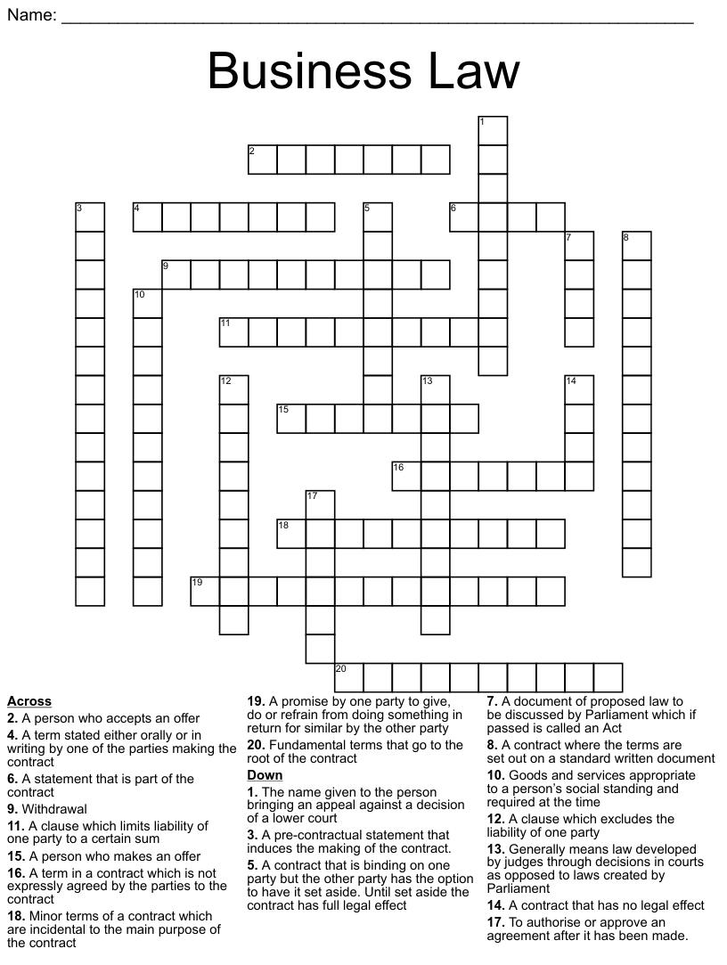 Contract And Employment Law Word Search