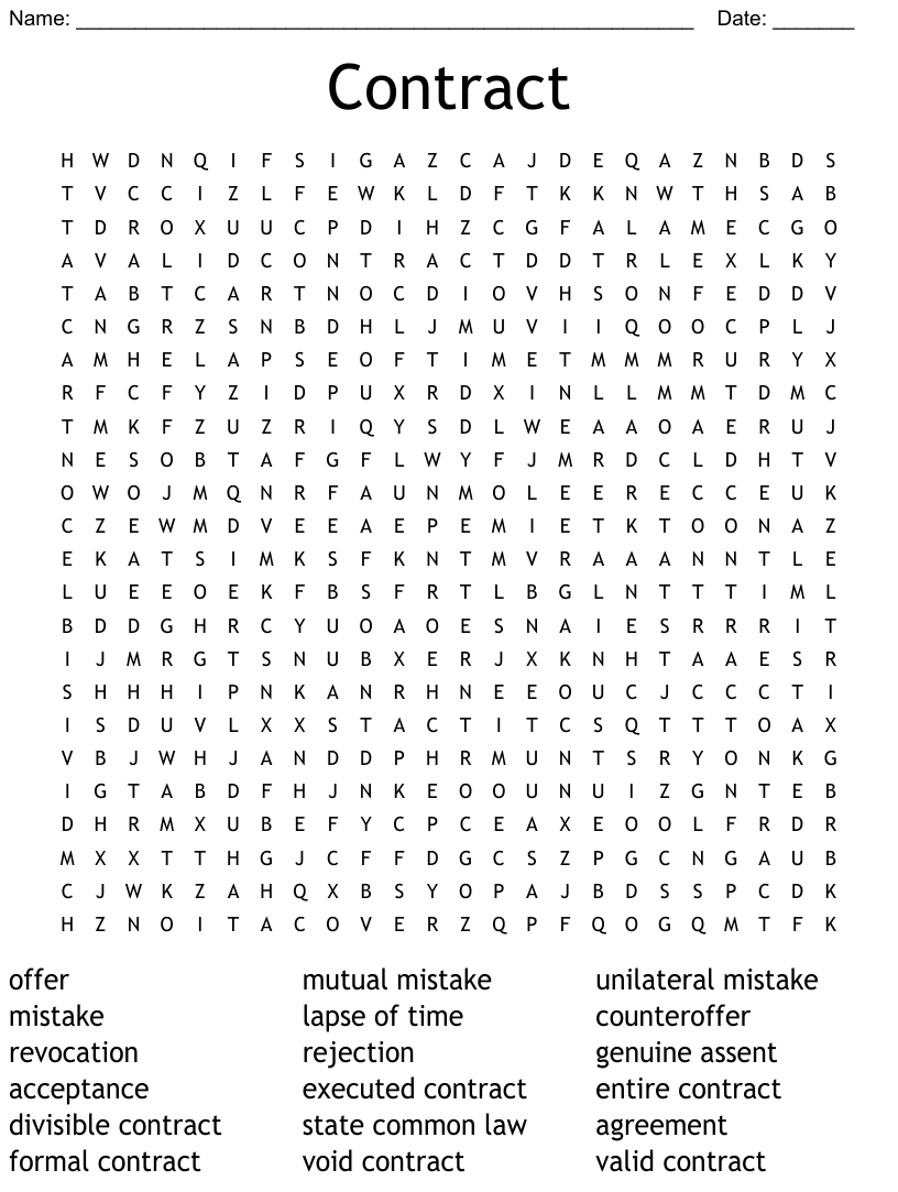 Contract Word Search WordMint