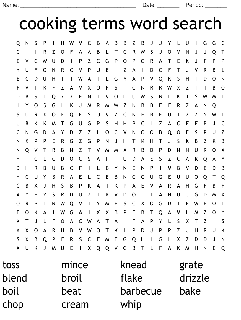 Cooking Terms Word Search WordMint