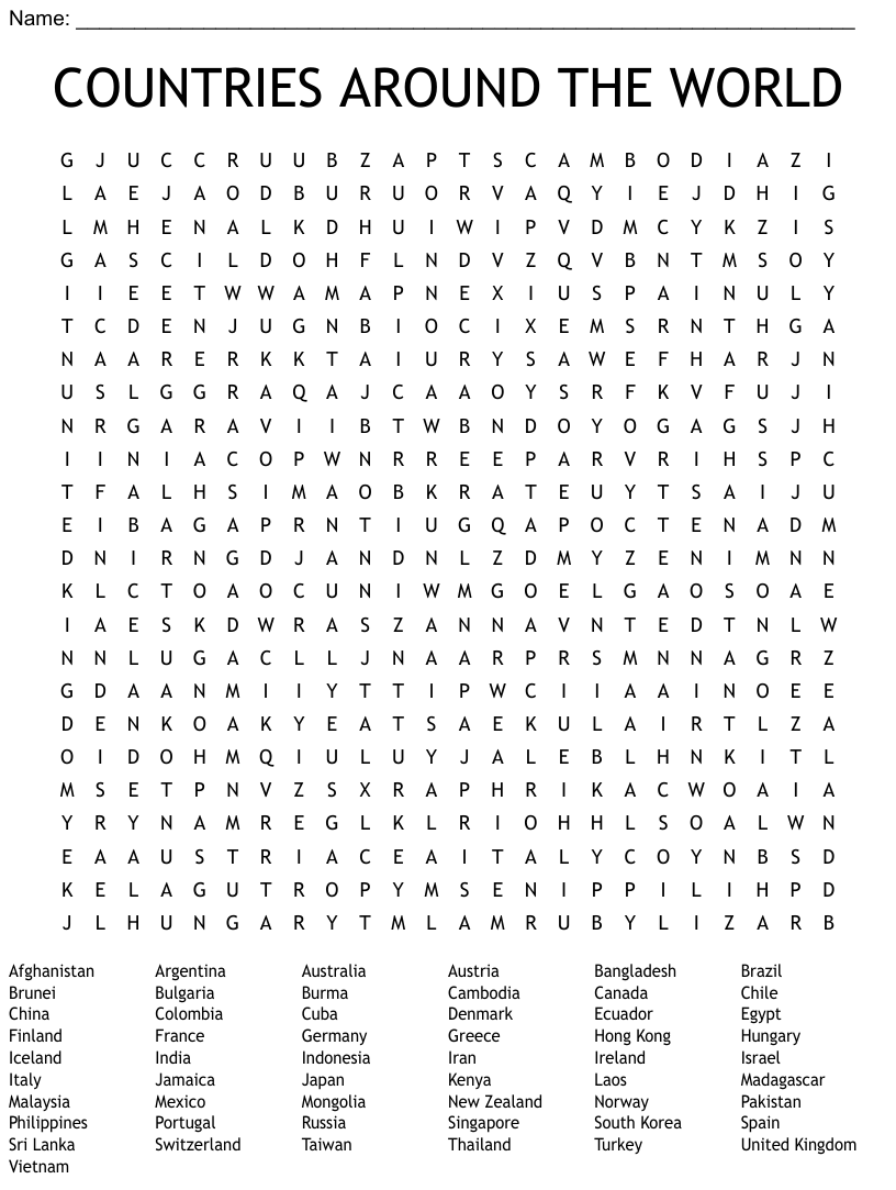 Countries Of The World Word Search