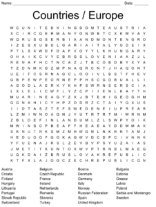 Countries Of Europe Word Search WordMint