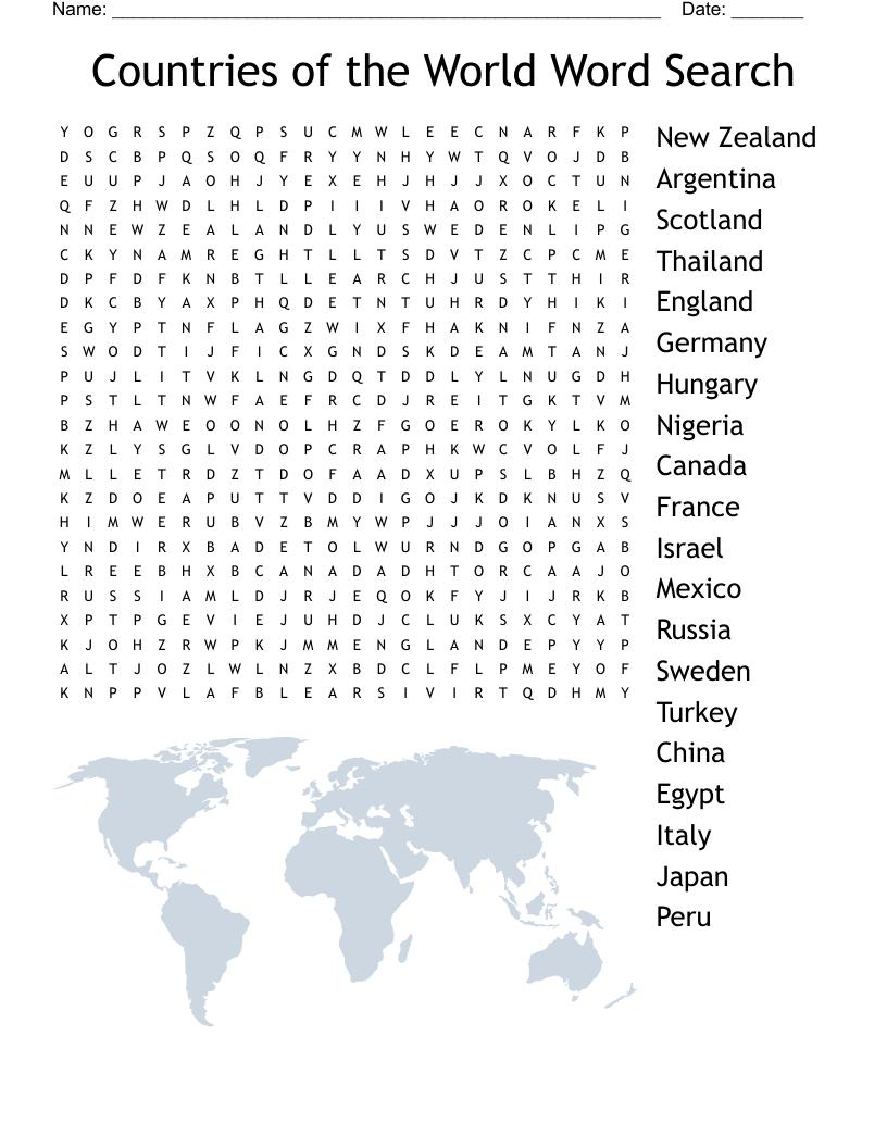 Countries Of The World Word Search WordMint