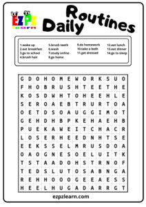 Daily Routine Word Search Ezpzlearn