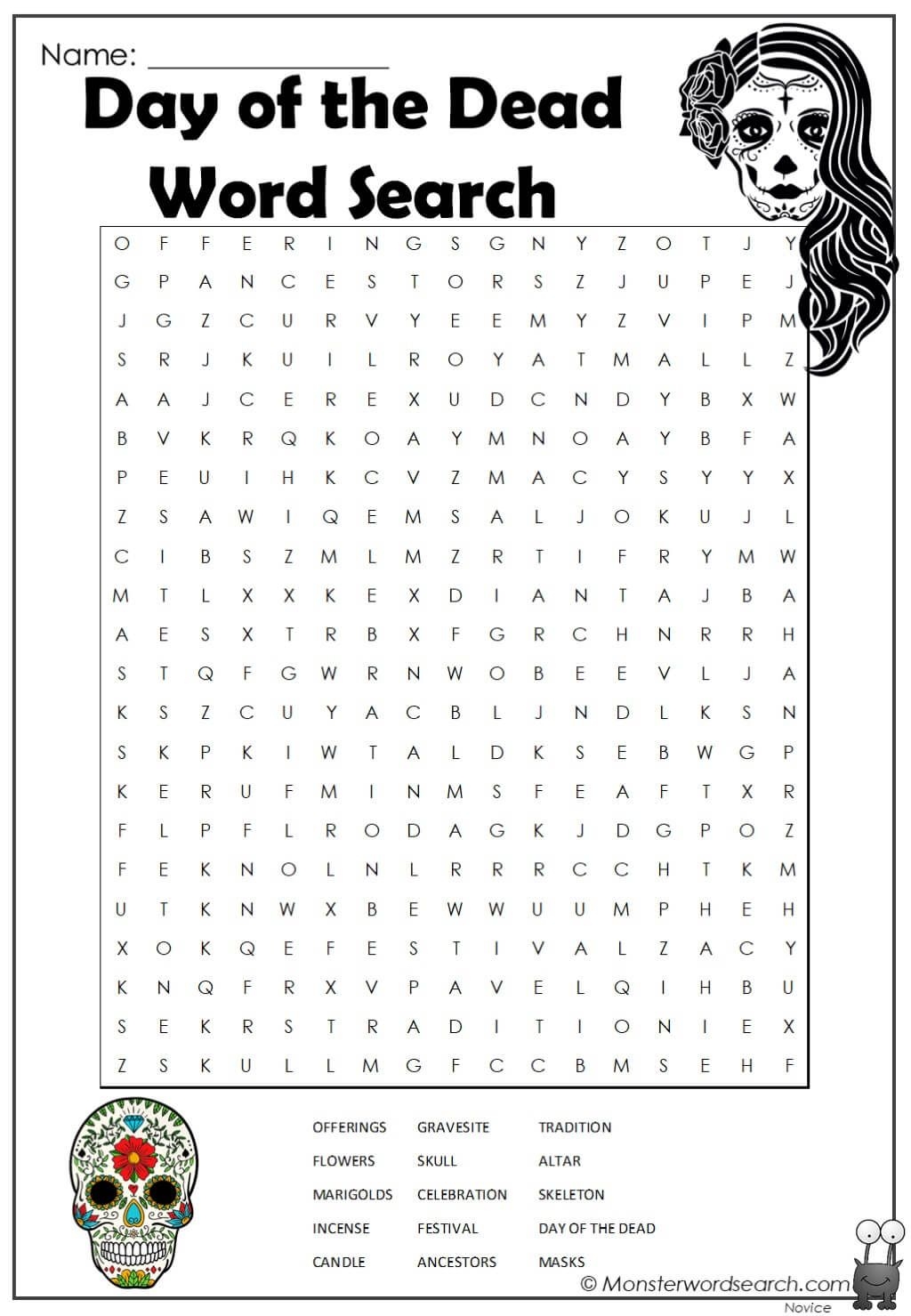 Day Of The Dead Word Search Dead Words Day Of The Dead Word Find