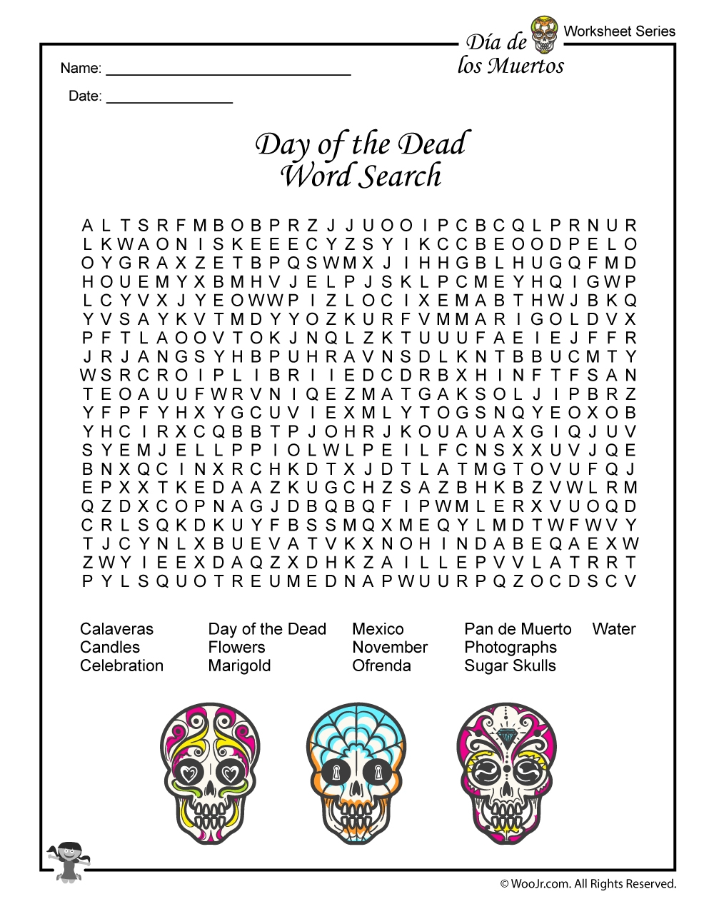 Day Of The Dead Word Search Worksheet Woo Jr Kids Activities Children s Publishing