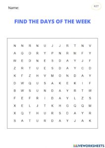 Days Of The Week Wordsearch Worksheet